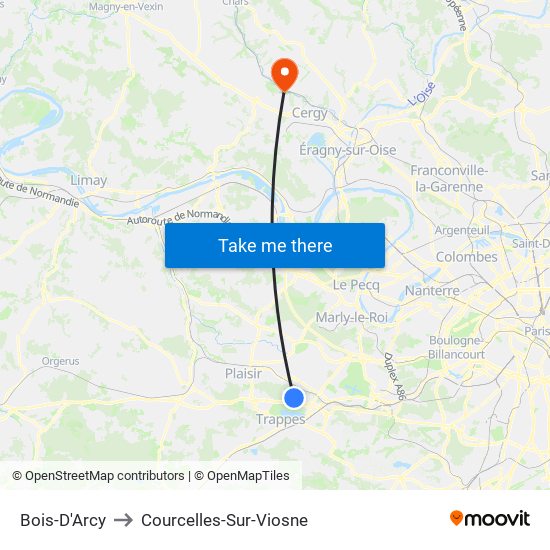 Bois-D'Arcy to Courcelles-Sur-Viosne map