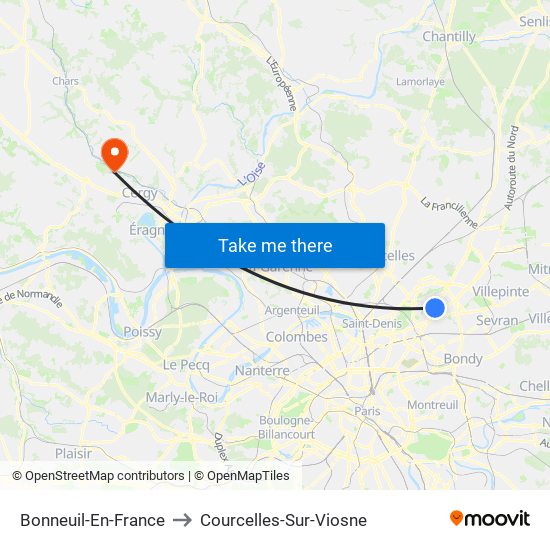 Bonneuil-En-France to Courcelles-Sur-Viosne map