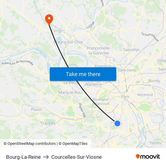 Bourg-La-Reine to Courcelles-Sur-Viosne map