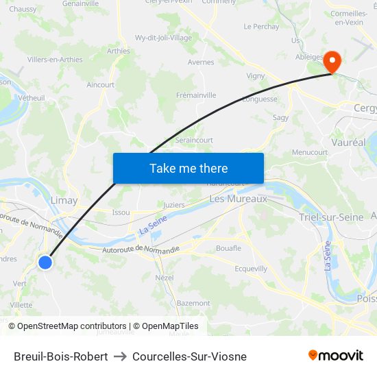 Breuil-Bois-Robert to Courcelles-Sur-Viosne map