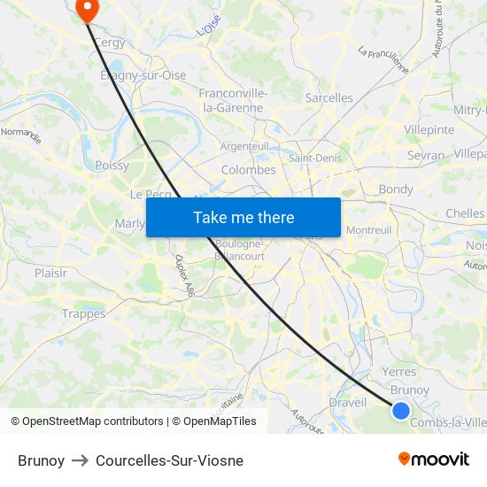 Brunoy to Courcelles-Sur-Viosne map