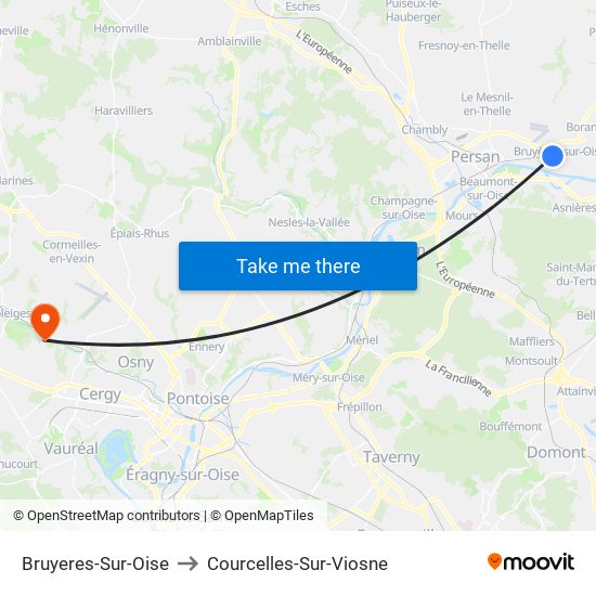 Bruyeres-Sur-Oise to Courcelles-Sur-Viosne map