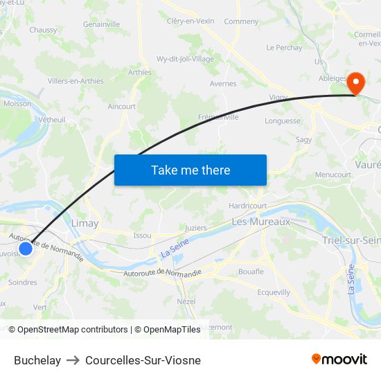Buchelay to Courcelles-Sur-Viosne map
