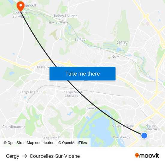 Cergy to Courcelles-Sur-Viosne map