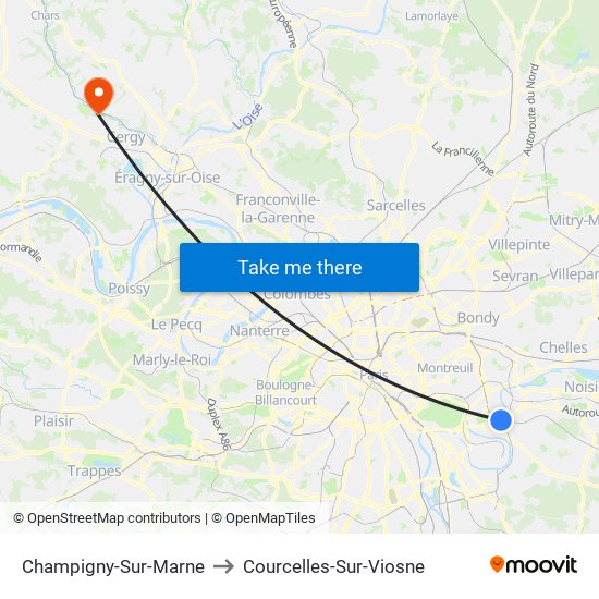 Champigny-Sur-Marne to Courcelles-Sur-Viosne map