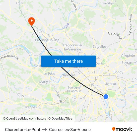 Charenton-Le-Pont to Courcelles-Sur-Viosne map