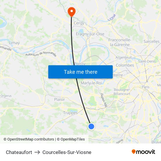 Chateaufort to Courcelles-Sur-Viosne map