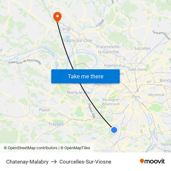 Chatenay-Malabry to Courcelles-Sur-Viosne map