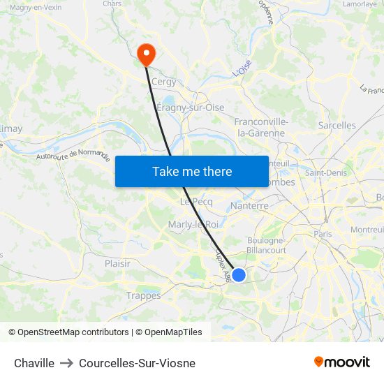 Chaville to Courcelles-Sur-Viosne map