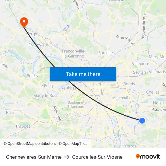 Chennevieres-Sur-Marne to Courcelles-Sur-Viosne map