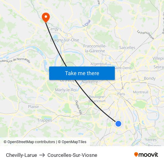 Chevilly-Larue to Courcelles-Sur-Viosne map