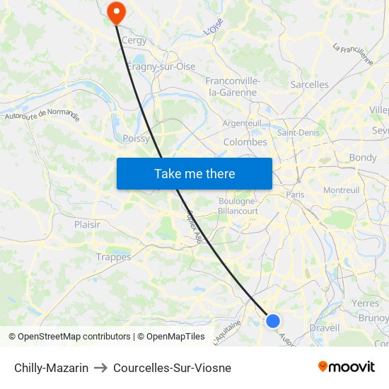 Chilly-Mazarin to Courcelles-Sur-Viosne map