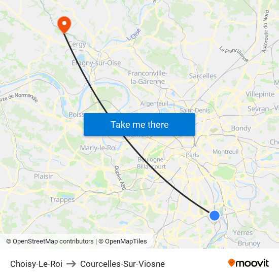 Choisy-Le-Roi to Courcelles-Sur-Viosne map