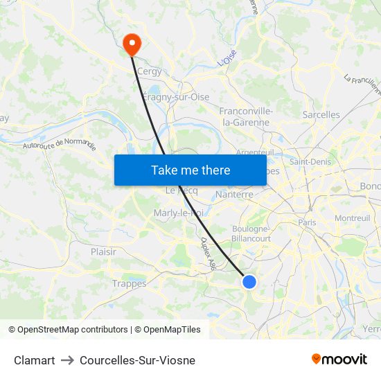 Clamart to Courcelles-Sur-Viosne map