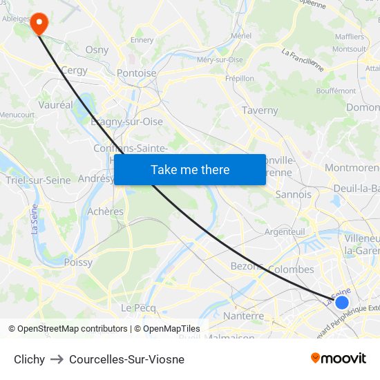 Clichy to Courcelles-Sur-Viosne map