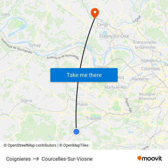 Coignieres to Courcelles-Sur-Viosne map