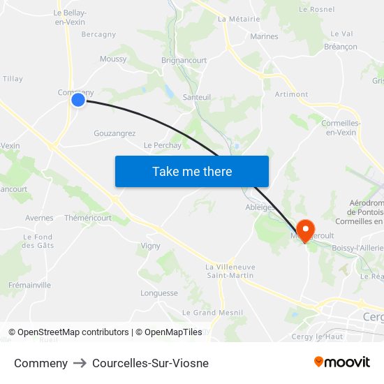 Commeny to Courcelles-Sur-Viosne map