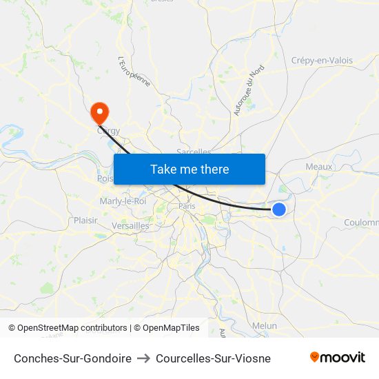 Conches-Sur-Gondoire to Courcelles-Sur-Viosne map