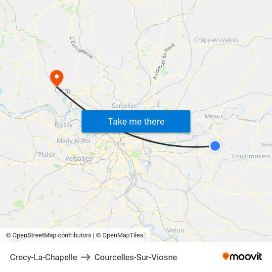 Crecy-La-Chapelle to Courcelles-Sur-Viosne map