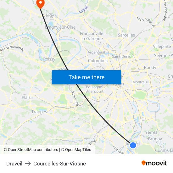 Draveil to Courcelles-Sur-Viosne map