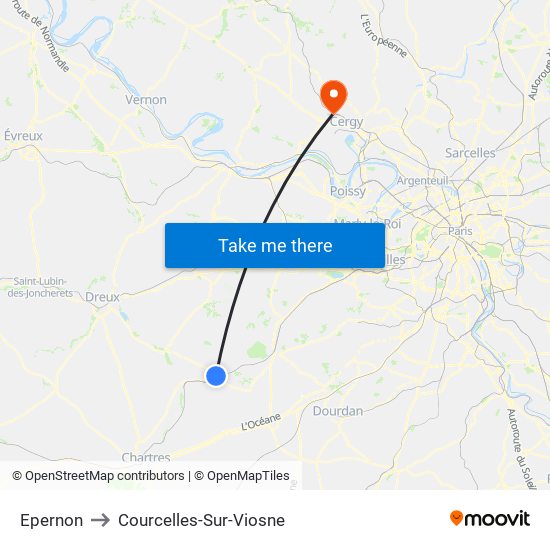 Epernon to Courcelles-Sur-Viosne map