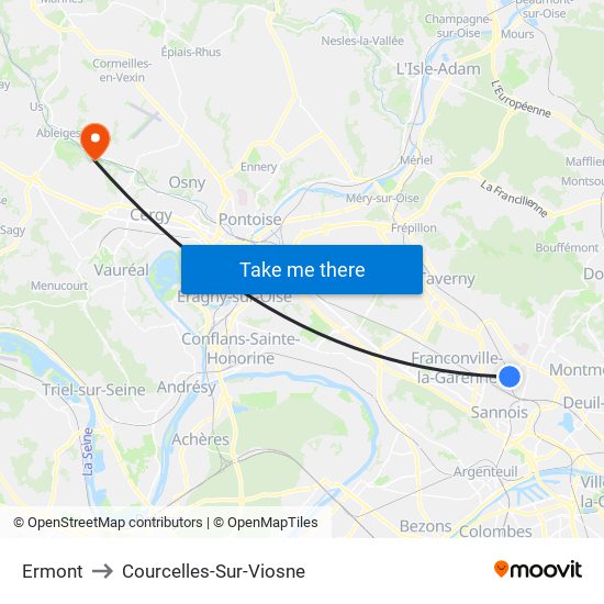 Ermont to Courcelles-Sur-Viosne map