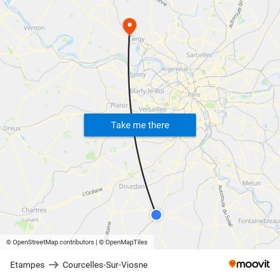 Etampes to Courcelles-Sur-Viosne map