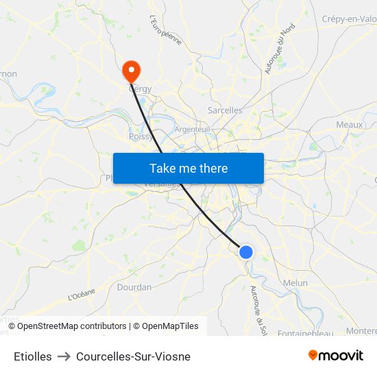 Etiolles to Courcelles-Sur-Viosne map