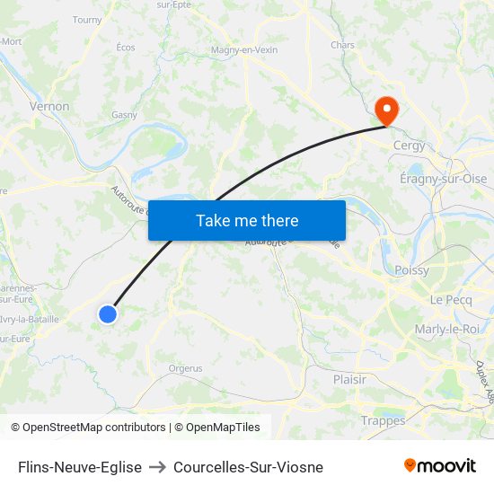 Flins-Neuve-Eglise to Courcelles-Sur-Viosne map