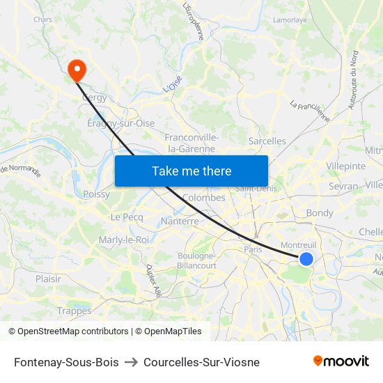 Fontenay-Sous-Bois to Courcelles-Sur-Viosne map