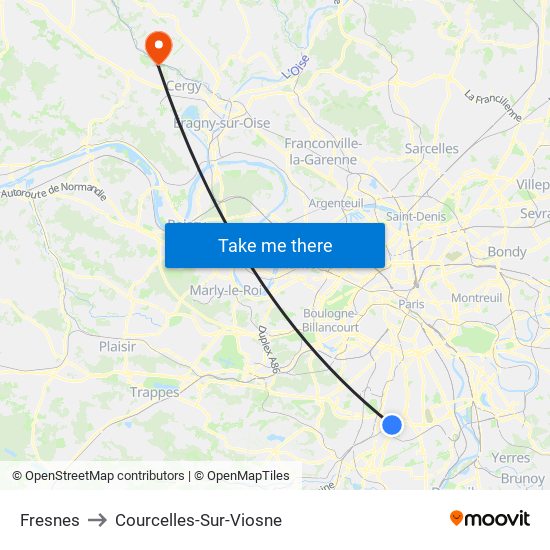 Fresnes to Courcelles-Sur-Viosne map