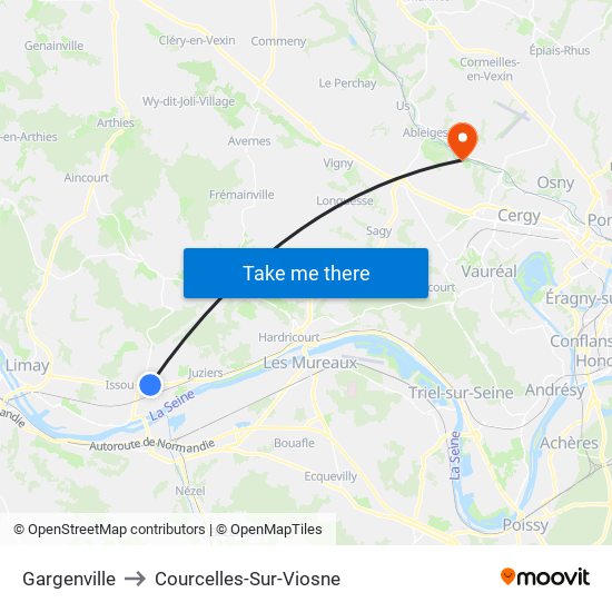 Gargenville to Courcelles-Sur-Viosne map