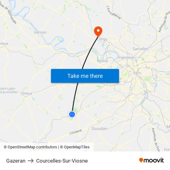 Gazeran to Courcelles-Sur-Viosne map