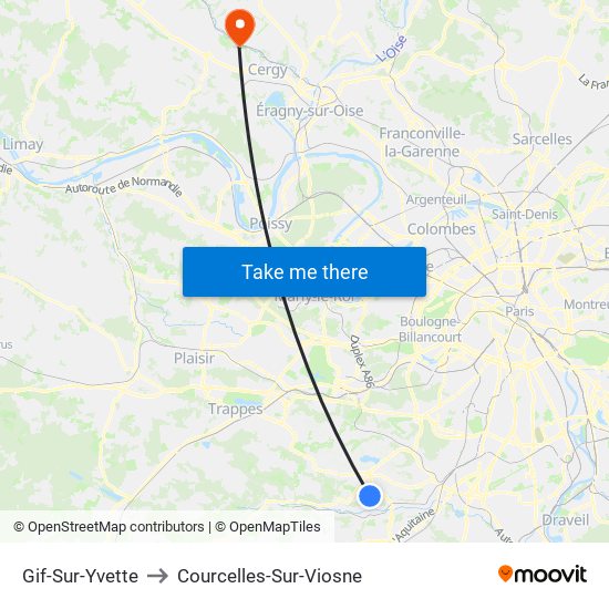 Gif-Sur-Yvette to Courcelles-Sur-Viosne map