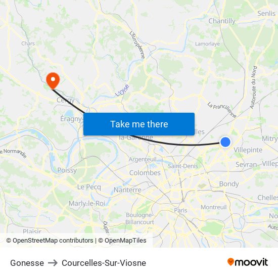 Gonesse to Courcelles-Sur-Viosne map