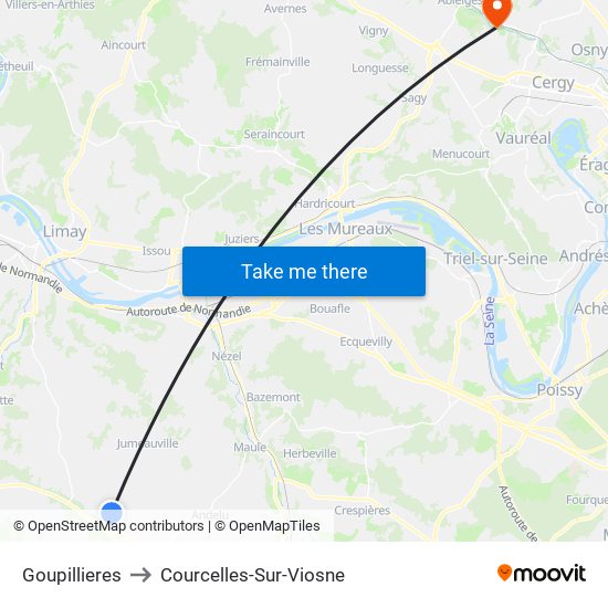 Goupillieres to Courcelles-Sur-Viosne map