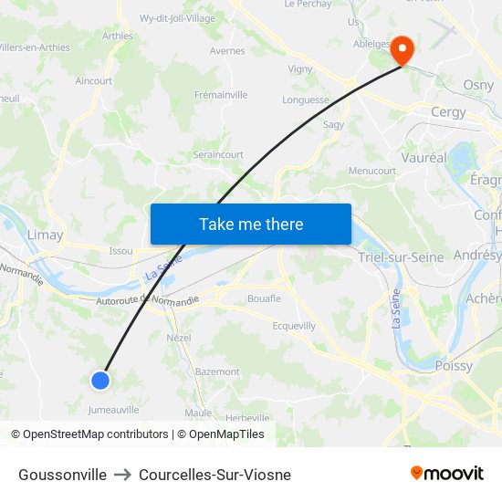 Goussonville to Courcelles-Sur-Viosne map