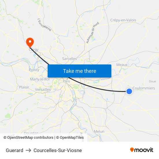 Guerard to Courcelles-Sur-Viosne map