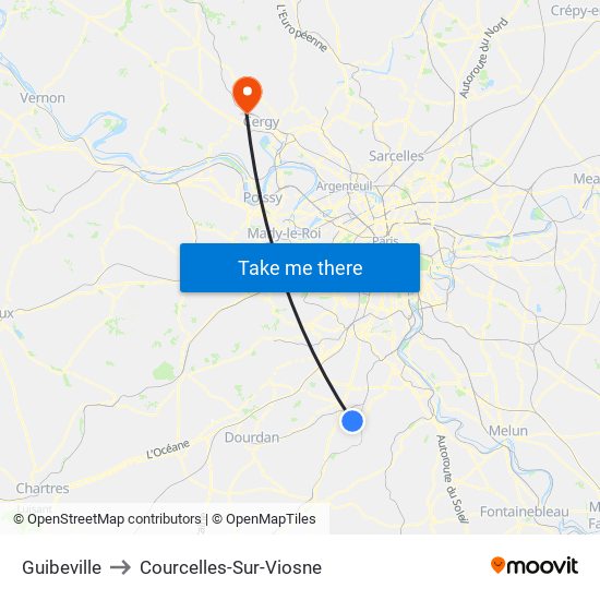Guibeville to Courcelles-Sur-Viosne map