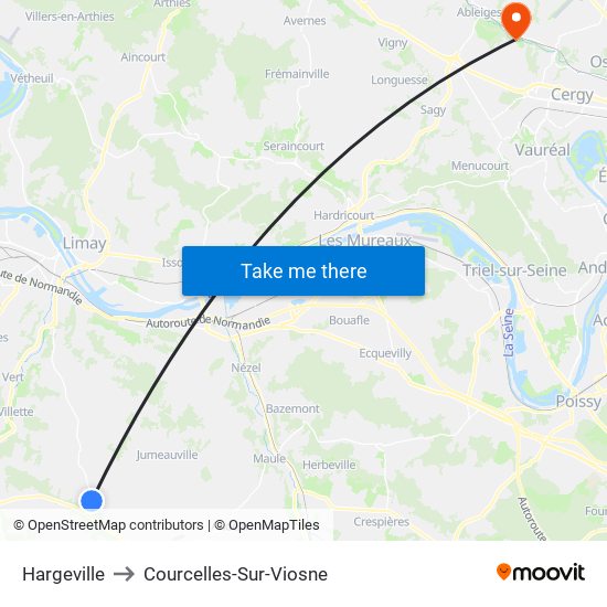 Hargeville to Courcelles-Sur-Viosne map