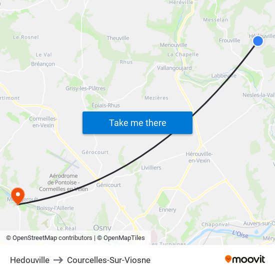 Hedouville to Courcelles-Sur-Viosne map