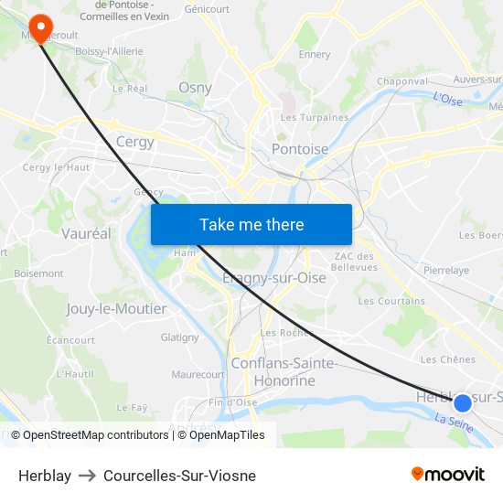Herblay to Courcelles-Sur-Viosne map