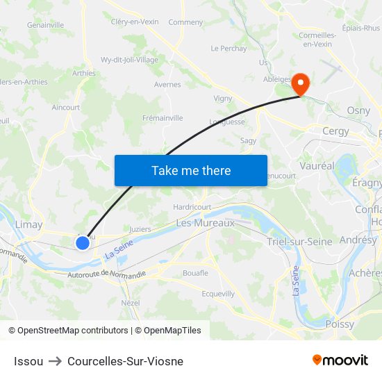 Issou to Courcelles-Sur-Viosne map