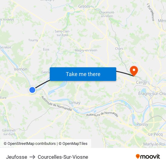Jeufosse to Courcelles-Sur-Viosne map