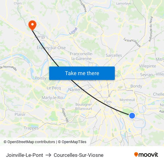 Joinville-Le-Pont to Courcelles-Sur-Viosne map