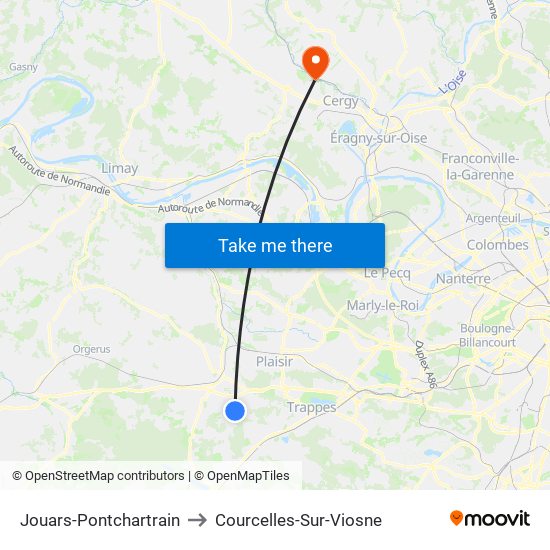 Jouars-Pontchartrain to Courcelles-Sur-Viosne map