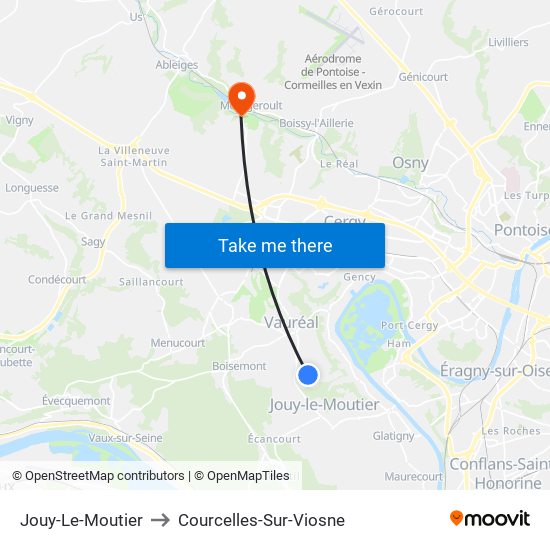 Jouy-Le-Moutier to Courcelles-Sur-Viosne map