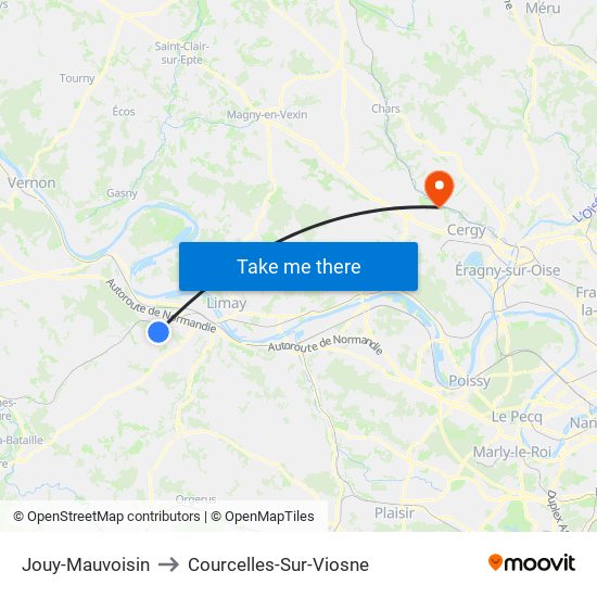 Jouy-Mauvoisin to Courcelles-Sur-Viosne map