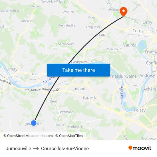 Jumeauville to Courcelles-Sur-Viosne map