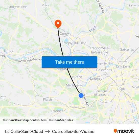 La Celle-Saint-Cloud to Courcelles-Sur-Viosne map